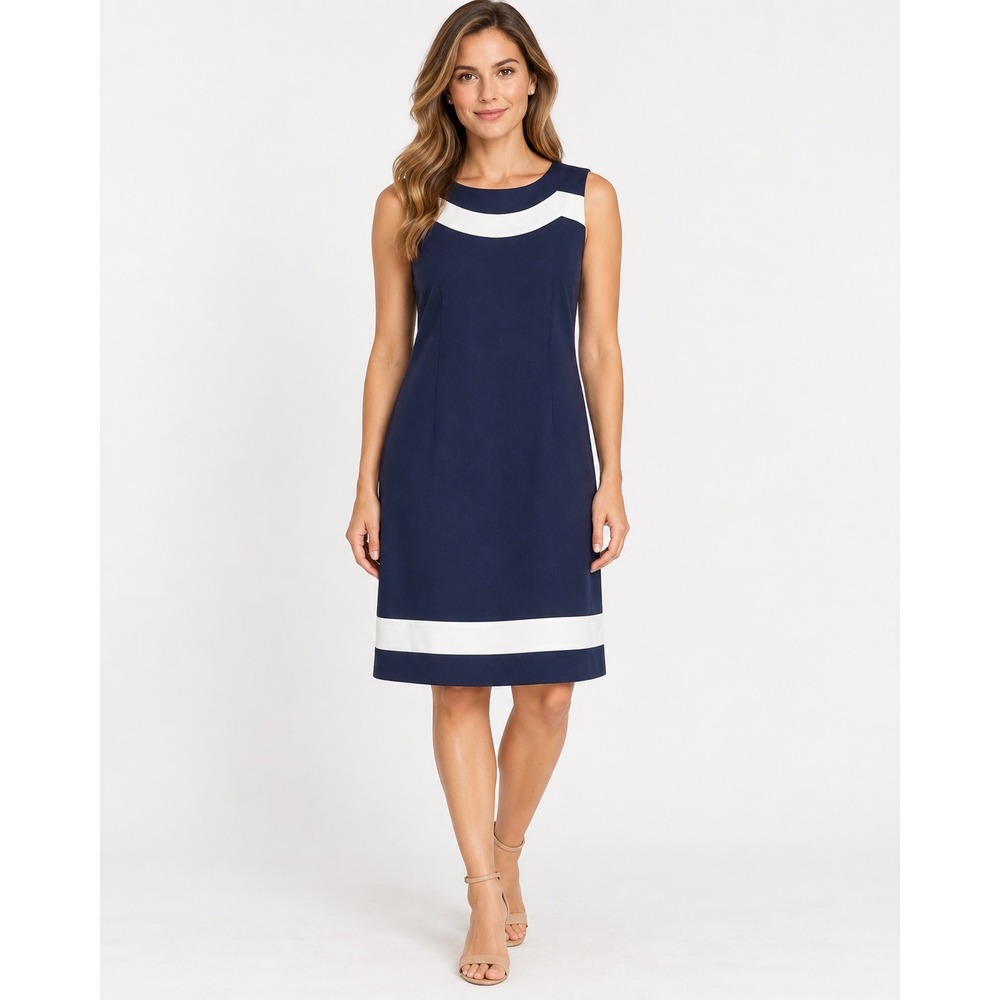 Lilly Pulitzer Allaire Dress Women XL Blue Colorblock Shift Rayon Stretch Preppy